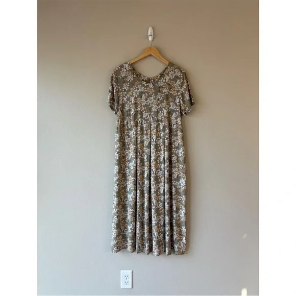 Oh! Mamma 90s green & beige floral maxi dress - Picture 1 of 7